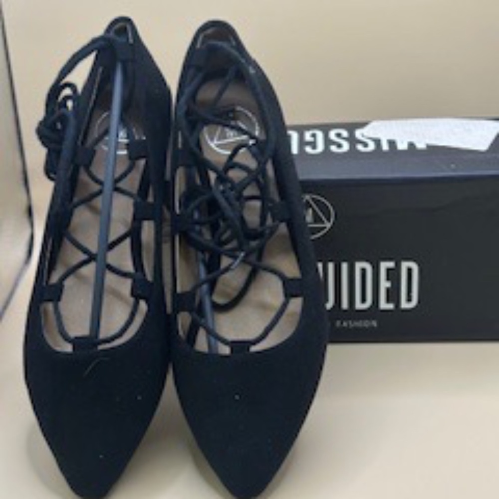 Missguided Gillie Lace Up Pointed Ballerina Flats
